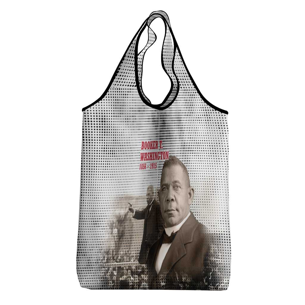 Booker T. Washington Grocery Bag Halftone Portrait Design Tilling a Field Quote Historical Civil Rights Tribute - African Pride