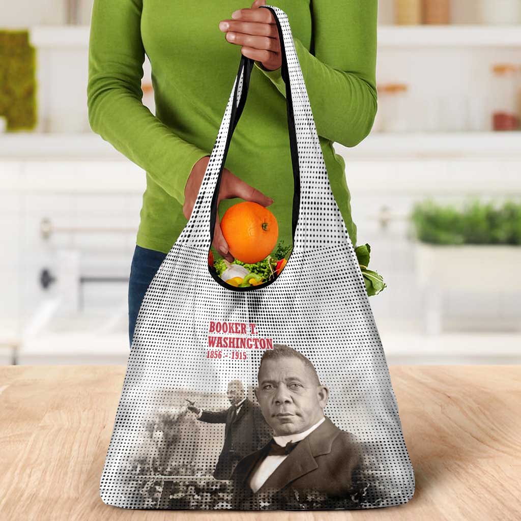 Booker T. Washington Grocery Bag Halftone Portrait Design Tilling a Field Quote Historical Civil Rights Tribute - African Pride