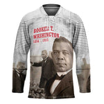 Booker T. Washington Hockey Jersey Halftone Portrait Design Tilling a Field Quote Historical Civil Rights Tribute - African Pride