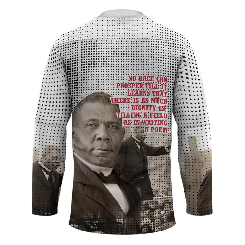 Booker T. Washington Hockey Jersey Halftone Portrait Design Tilling a Field Quote Historical Civil Rights Tribute - African Pride