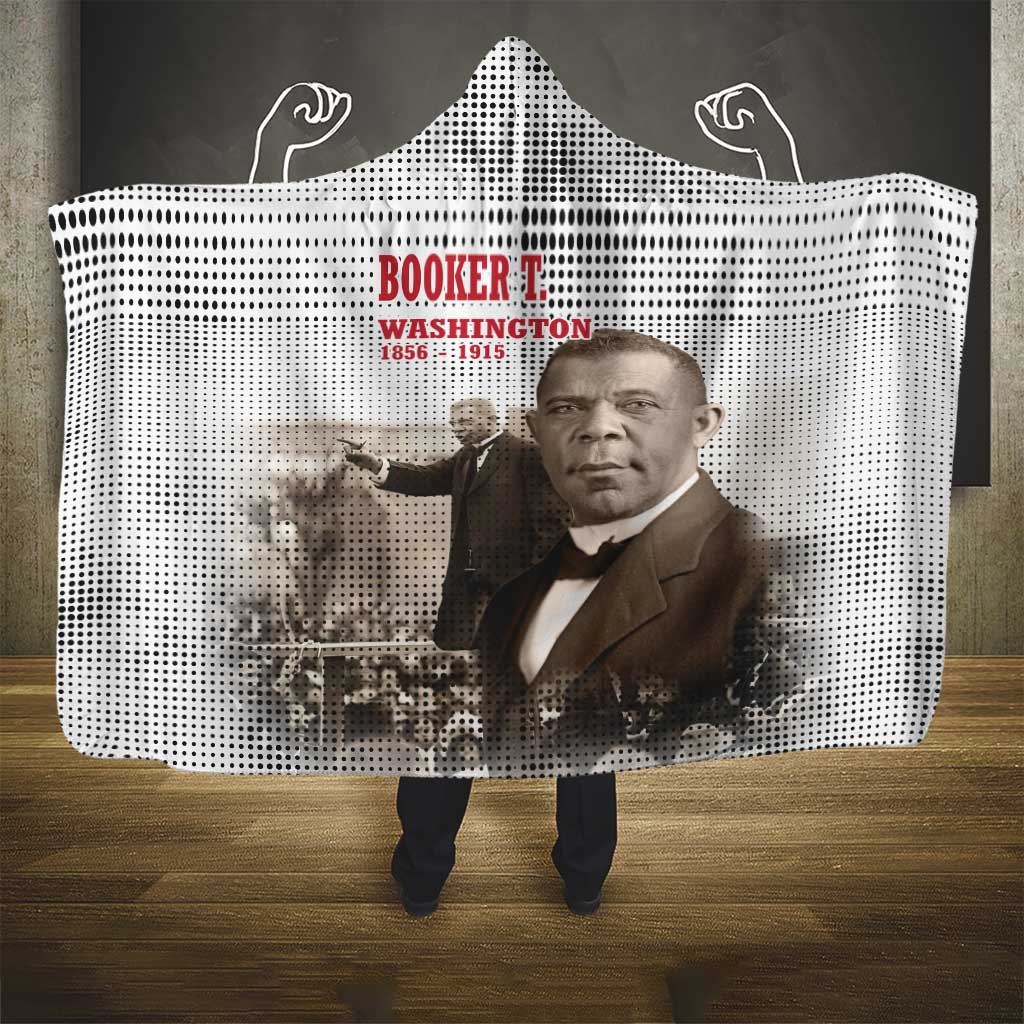 Booker T. Washington Hooded Blanket Halftone Portrait Design Tilling a Field Quote Historical Civil Rights Tribute - African Pride