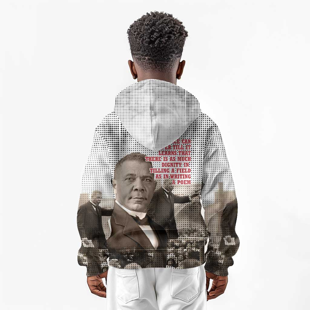 Booker T. Washington Kid Hoodie Halftone Portrait Design Tilling a Field Quote Historical Civil Rights Tribute - African Pride