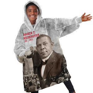 Booker T. Washington Kid Wearable Blanket Hoodie Halftone Portrait Design Tilling a Field Quote Historical Civil Rights Tribute - African Pride