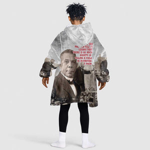 Booker T. Washington Kid Wearable Blanket Hoodie Halftone Portrait Design Tilling a Field Quote Historical Civil Rights Tribute - African Pride