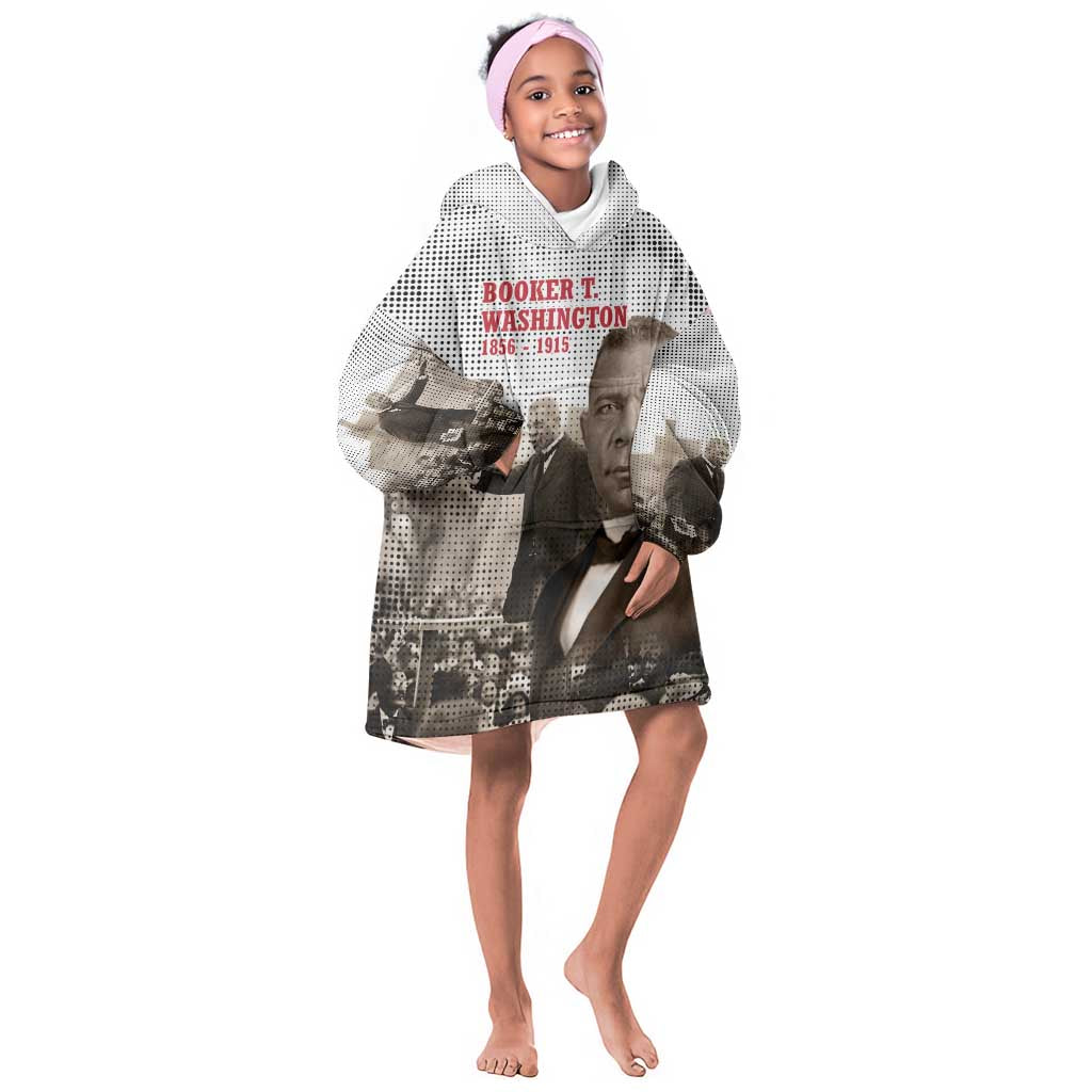 Booker T. Washington Kid Wearable Blanket Hoodie Halftone Portrait Design Tilling a Field Quote Historical Civil Rights Tribute - African Pride