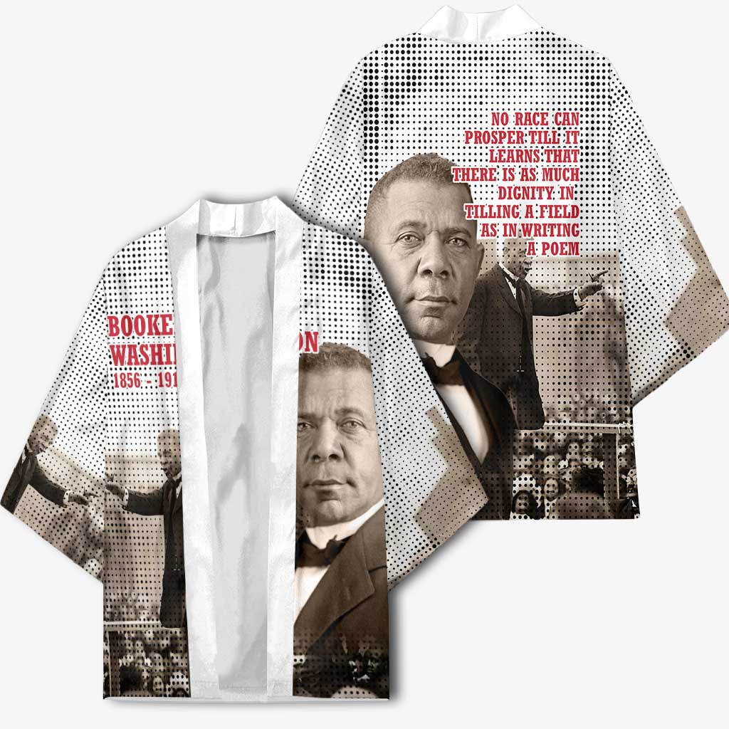 Booker T. Washington Kimono Halftone Portrait Design Tilling a Field Quote Historical Civil Rights Tribute - African Pride