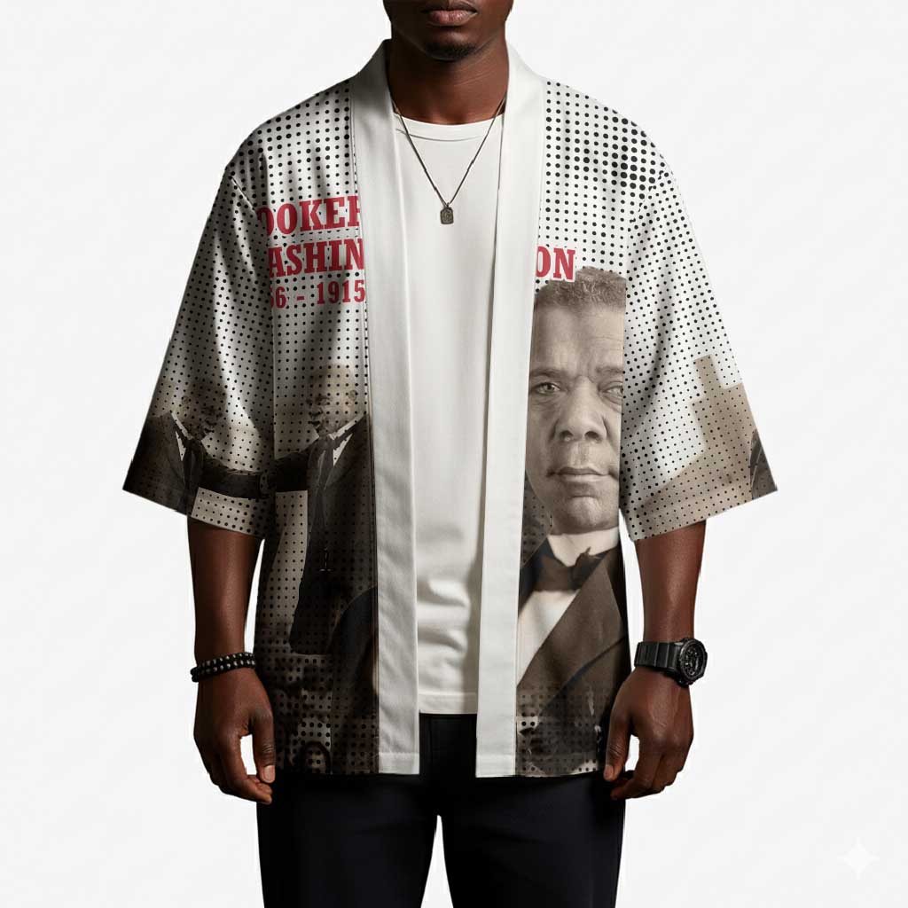 Booker T. Washington Kimono Halftone Portrait Design Tilling a Field Quote Historical Civil Rights Tribute - African Pride
