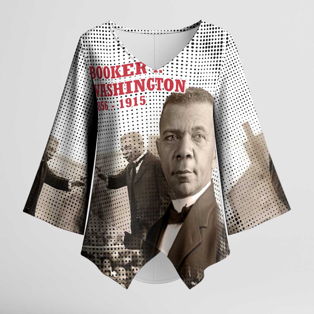 Booker T. Washington Kimono Sleeve Blouse Halftone Portrait Design Tilling a Field Quote Historical Civil Rights Tribute - African Pride