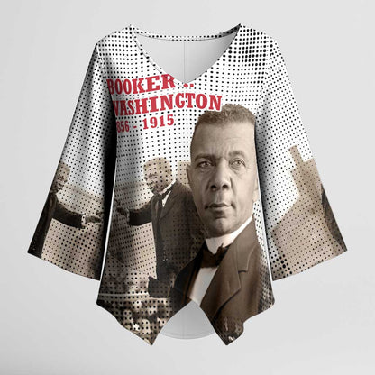 Booker T. Washington Kimono Sleeve Blouse Halftone Portrait Design Tilling a Field Quote Historical Civil Rights Tribute - African Pride