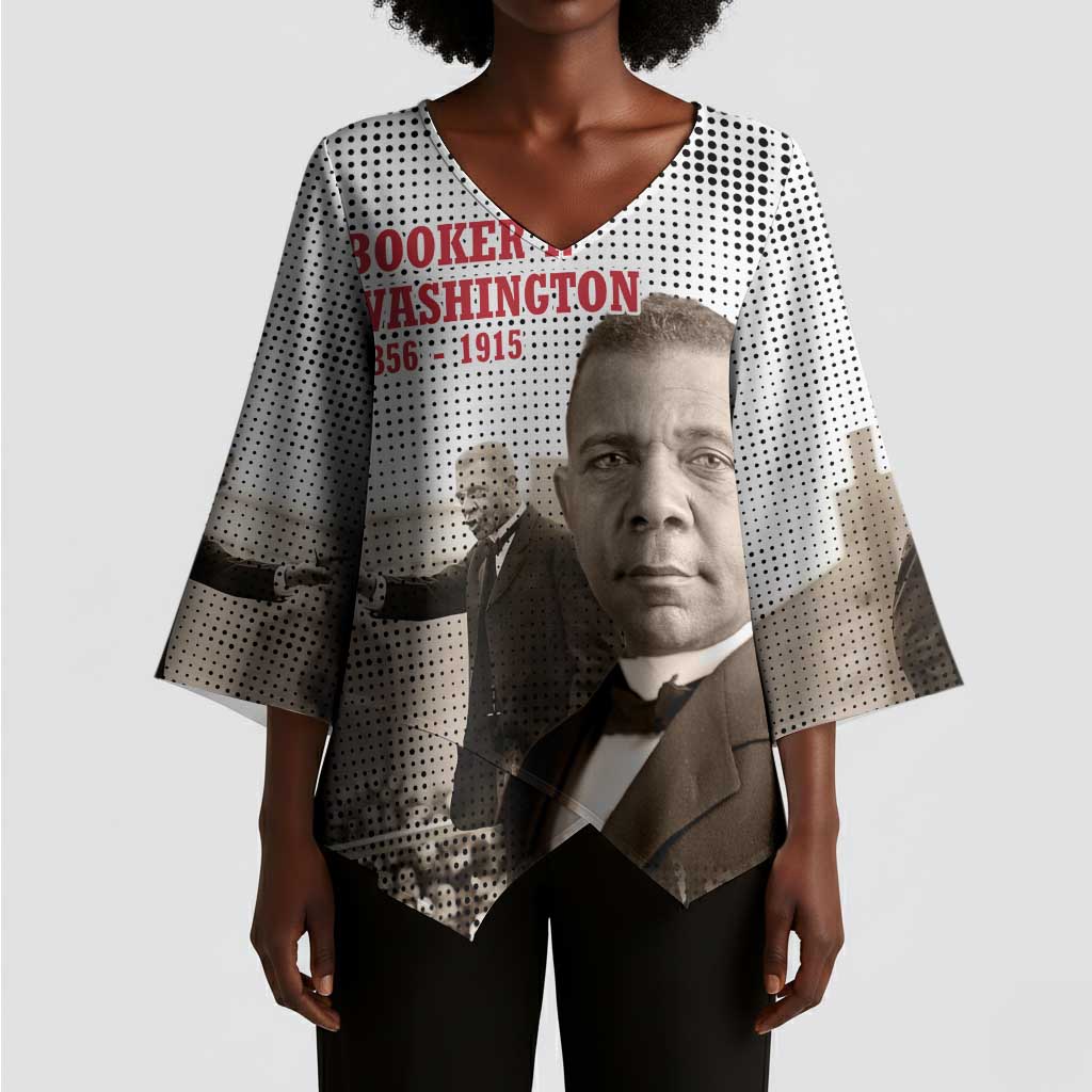 Booker T. Washington Kimono Sleeve Blouse Halftone Portrait Design Tilling a Field Quote Historical Civil Rights Tribute - African Pride