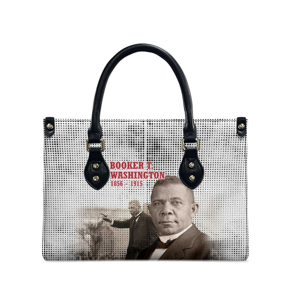 Booker T. Washington Leather Bag Halftone Portrait Design Tilling a Field Quote Historical Civil Rights Tribute - African Pride
