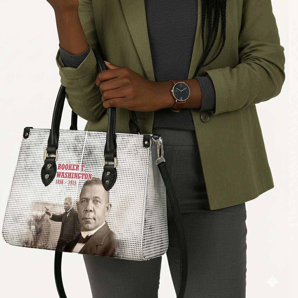 Booker T. Washington Leather Bag Halftone Portrait Design Tilling a Field Quote Historical Civil Rights Tribute - African Pride