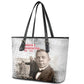 Booker T. Washington Leather Tote Bag Halftone Portrait Design Tilling a Field Quote Historical Civil Rights Tribute - African Pride