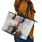 Booker T. Washington Leather Tote Bag Halftone Portrait Design Tilling a Field Quote Historical Civil Rights Tribute - African Pride