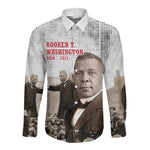 Booker T. Washington Long Sleeve Button Shirt Halftone Portrait Design Tilling a Field Quote Historical Civil Rights Tribute - African Pride