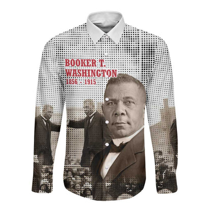 Booker T. Washington Long Sleeve Button Shirt Halftone Portrait Design Tilling a Field Quote Historical Civil Rights Tribute - African Pride