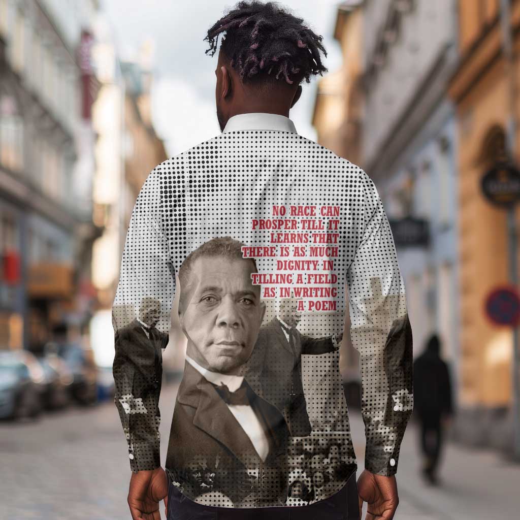 Booker T. Washington Long Sleeve Button Shirt Halftone Portrait Design Tilling a Field Quote Historical Civil Rights Tribute - African Pride