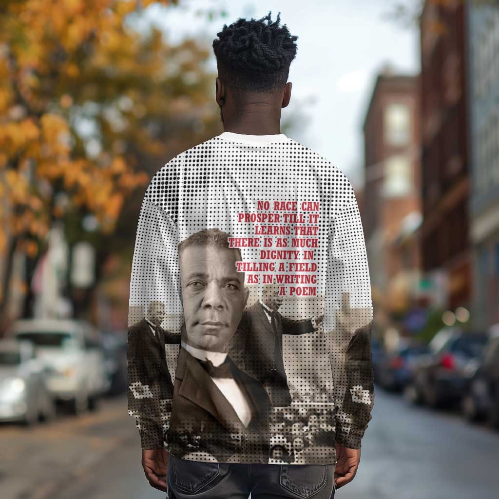 Booker T. Washington Long Sleeve Shirt Halftone Portrait Design Tilling a Field Quote Historical Civil Rights Tribute - African Pride