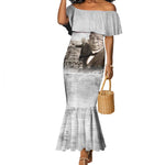 Booker T. Washington Mermaid Dress Halftone Portrait Design Tilling a Field Quote Historical Civil Rights Tribute - African Pride