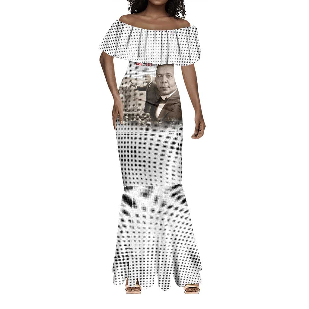 Booker T. Washington Mermaid Dress Halftone Portrait Design Tilling a Field Quote Historical Civil Rights Tribute - African Pride