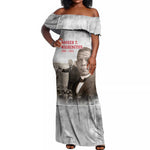 Booker T. Washington Off Shoulder Maxi Dress Halftone Portrait Design Tilling a Field Quote Historical Civil Rights Tribute - African Pride