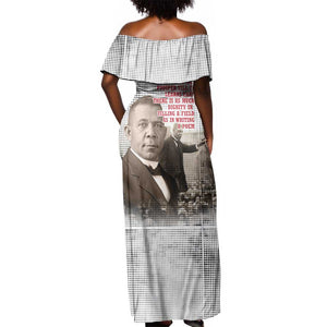 Booker T. Washington Off Shoulder Maxi Dress Halftone Portrait Design Tilling a Field Quote Historical Civil Rights Tribute - African Pride