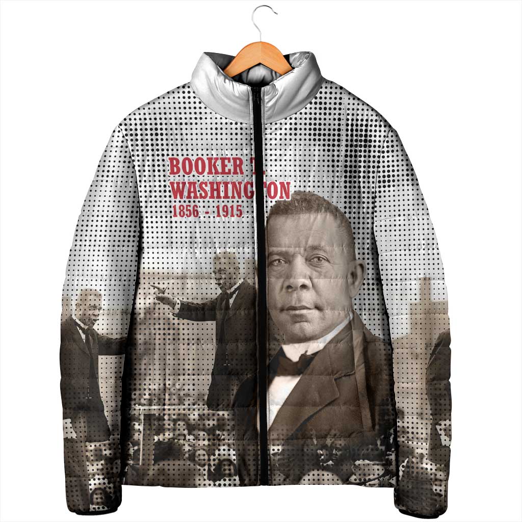 Booker T. Washington Padded Jacket Halftone Portrait Design Tilling a Field Quote Historical Civil Rights Tribute - African Pride