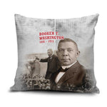 Booker T. Washington Pillow Cover Halftone Portrait Design Tilling a Field Quote Historical Civil Rights Tribute - African Pride