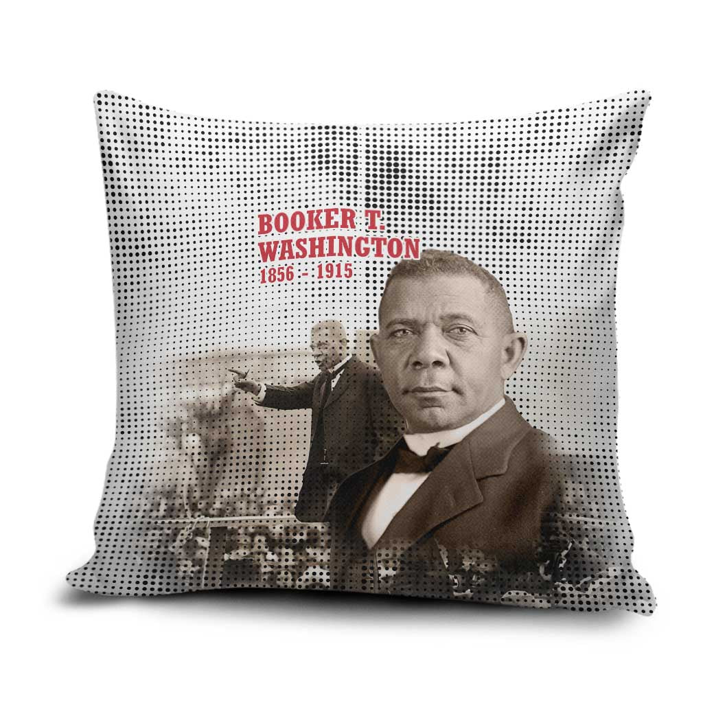 Booker T. Washington Pillow Cover Halftone Portrait Design Tilling a Field Quote Historical Civil Rights Tribute - African Pride