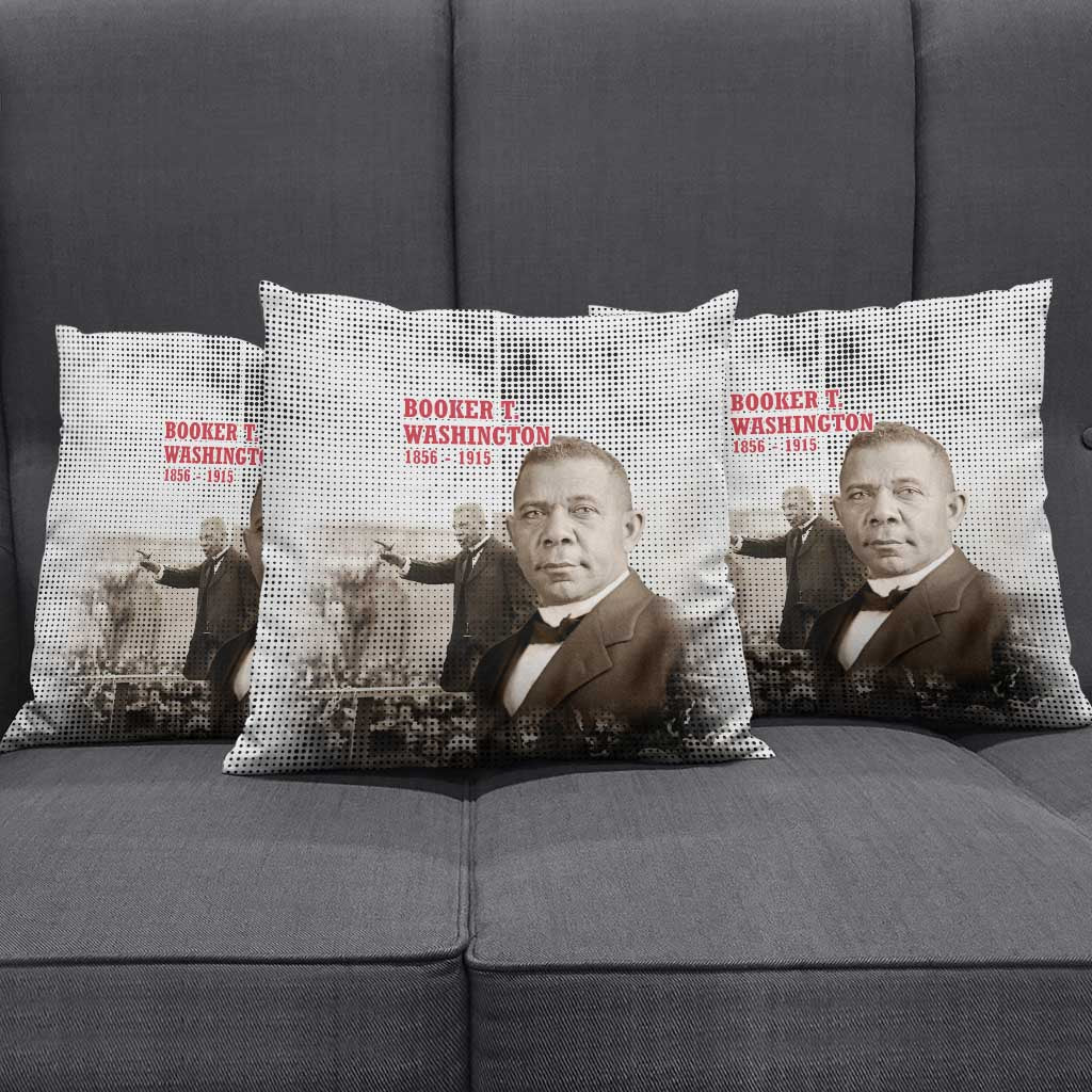 Booker T. Washington Pillow Cover Halftone Portrait Design Tilling a Field Quote Historical Civil Rights Tribute - African Pride