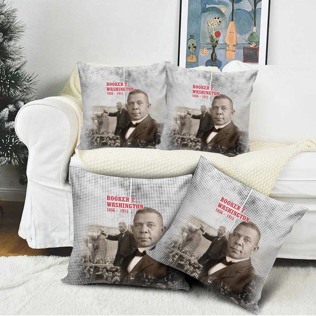 Booker T. Washington Pillow Cover Halftone Portrait Design Tilling a Field Quote Historical Civil Rights Tribute - African Pride
