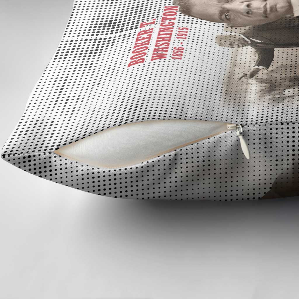 Booker T. Washington Pillow Cover Halftone Portrait Design Tilling a Field Quote Historical Civil Rights Tribute - African Pride