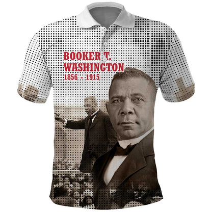 Booker T. Washington Polo Shirt Halftone Portrait Design Tilling a Field Quote Historical Civil Rights Tribute TS04