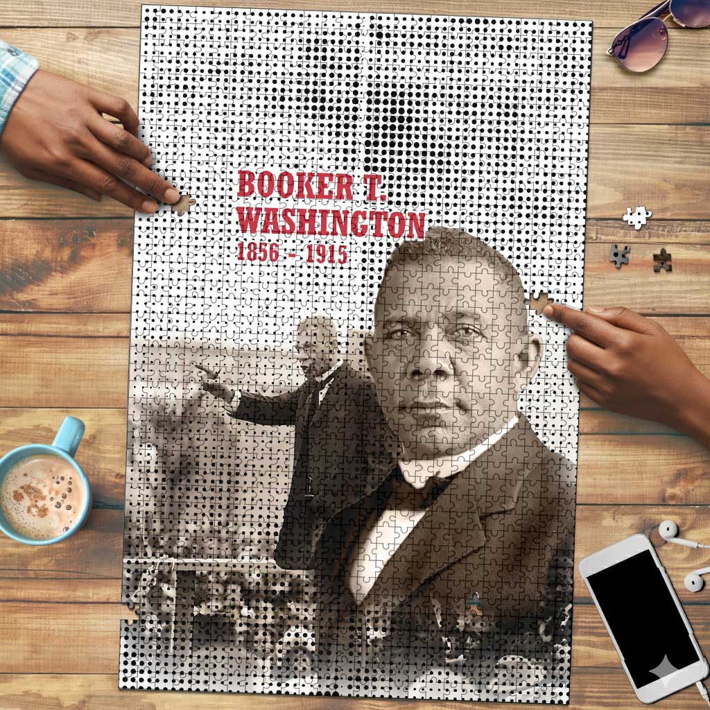 Booker T. Washington Puzzle Halftone Portrait Design Tilling a Field Quote Historical Civil Rights Tribute - African Pride