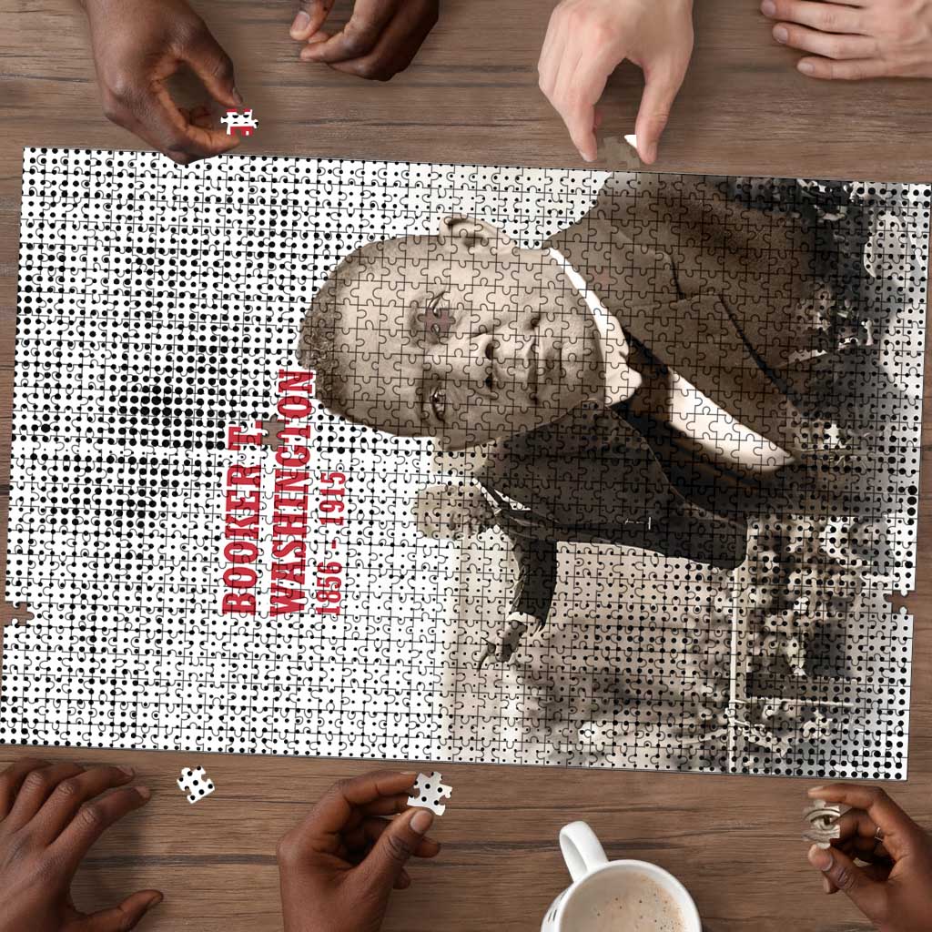 Booker T. Washington Puzzle Halftone Portrait Design Tilling a Field Quote Historical Civil Rights Tribute - African Pride