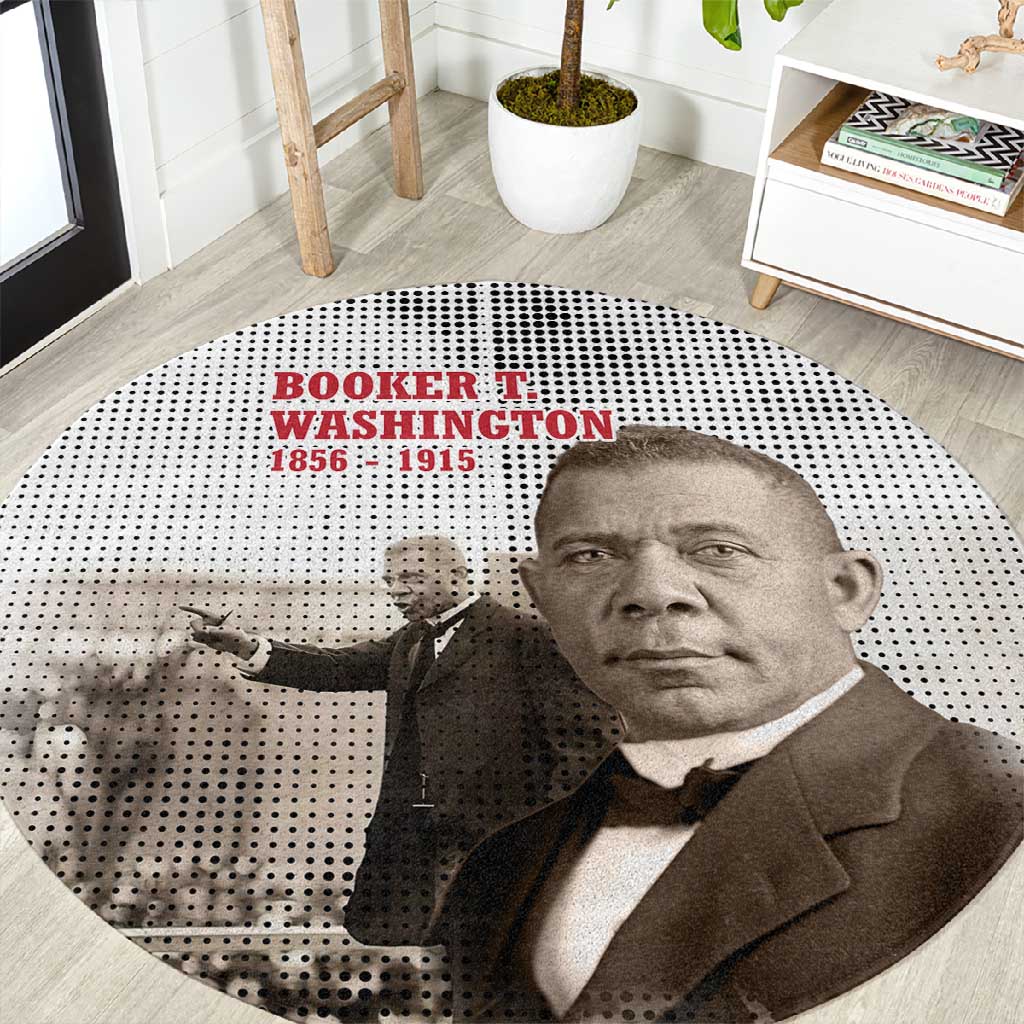 Booker T. Washington Round Carpet Halftone Portrait Design Tilling a Field Quote Historical Civil Rights Tribute - African Pride
