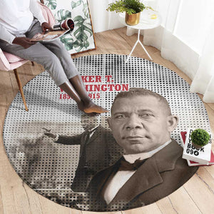Booker T. Washington Round Carpet Halftone Portrait Design Tilling a Field Quote Historical Civil Rights Tribute - African Pride