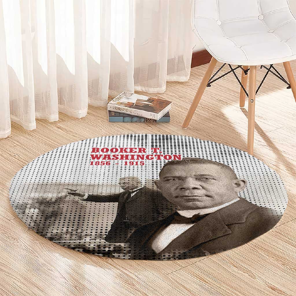 Booker T. Washington Round Carpet Halftone Portrait Design Tilling a Field Quote Historical Civil Rights Tribute - African Pride