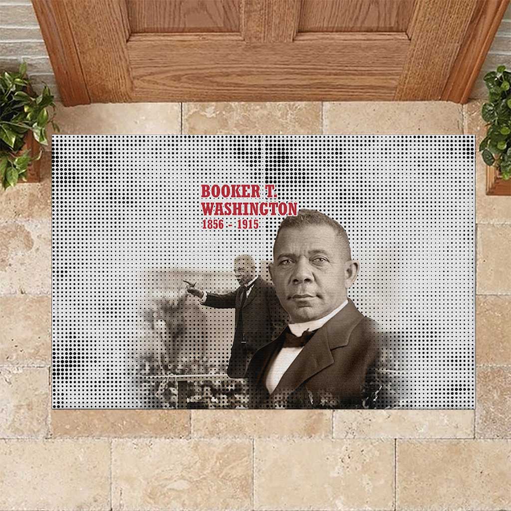 Booker T. Washington Rubber Doormat Halftone Portrait Design Tilling a Field Quote Historical Civil Rights Tribute - African Pride