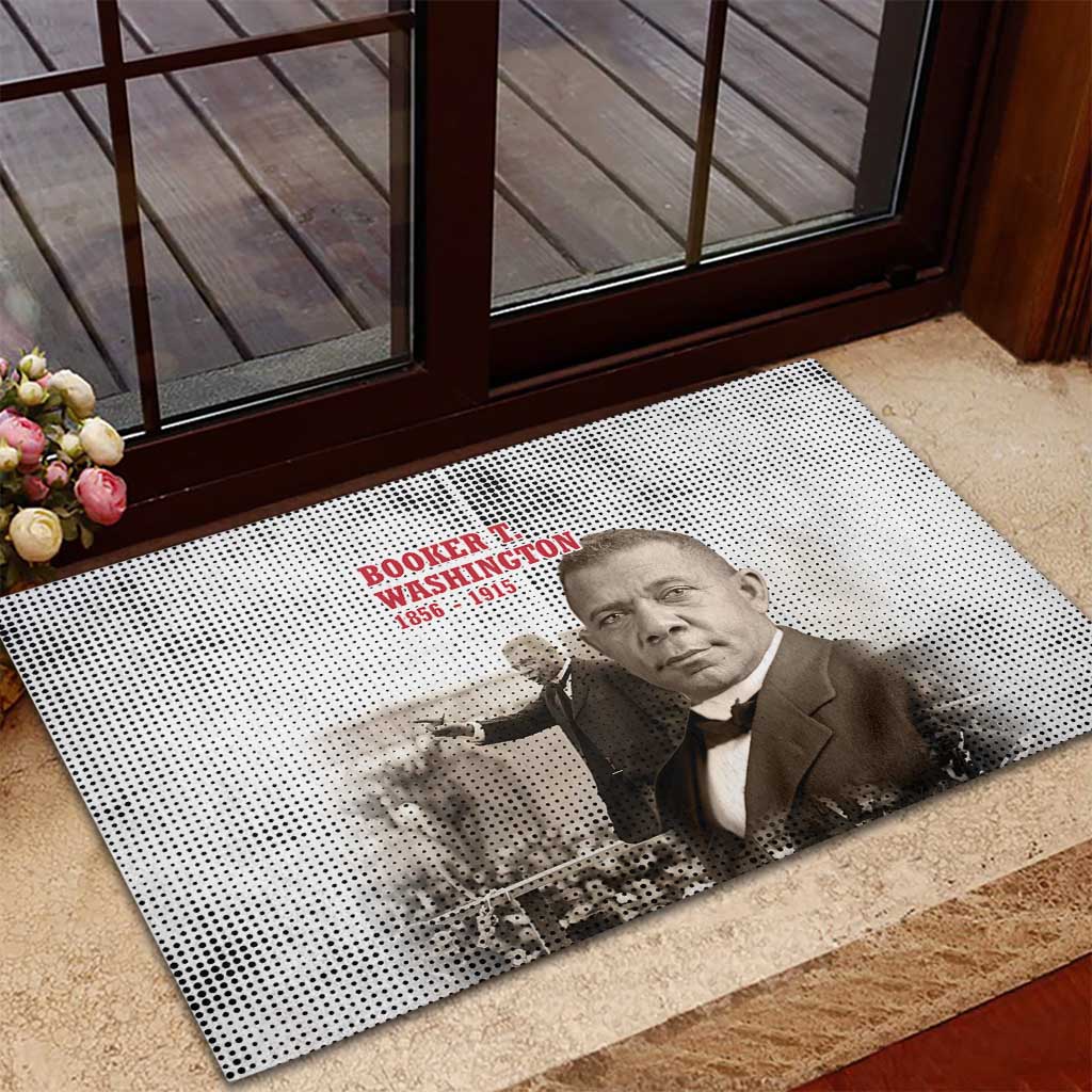 Booker T. Washington Rubber Doormat Halftone Portrait Design Tilling a Field Quote Historical Civil Rights Tribute - African Pride