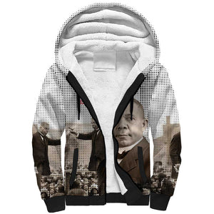Booker T. Washington Sherpa Hoodie Halftone Portrait Design Tilling a Field Quote Historical Civil Rights Tribute - African Pride