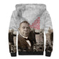 Booker T. Washington Sherpa Hoodie Halftone Portrait Design Tilling a Field Quote Historical Civil Rights Tribute - African Pride