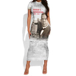 Booker T. Washington Short Sleeve Bodycon Dress Halftone Portrait Design Tilling a Field Quote Historical Civil Rights Tribute TS04