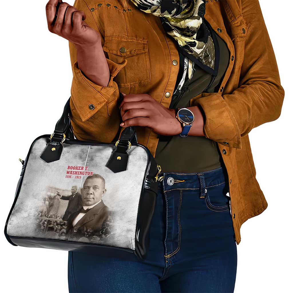 Booker T. Washington Shoulder Handbag Halftone Portrait Design Tilling a Field Quote Historical Civil Rights Tribute - African Pride