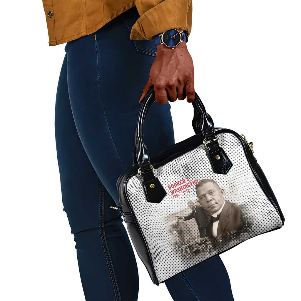 Booker T. Washington Shoulder Handbag Halftone Portrait Design Tilling a Field Quote Historical Civil Rights Tribute - African Pride