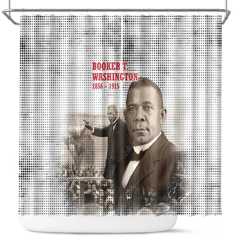 Booker T. Washington Shower Curtain Halftone Portrait Design Tilling a Field Quote Historical Civil Rights Tribute - African Pride