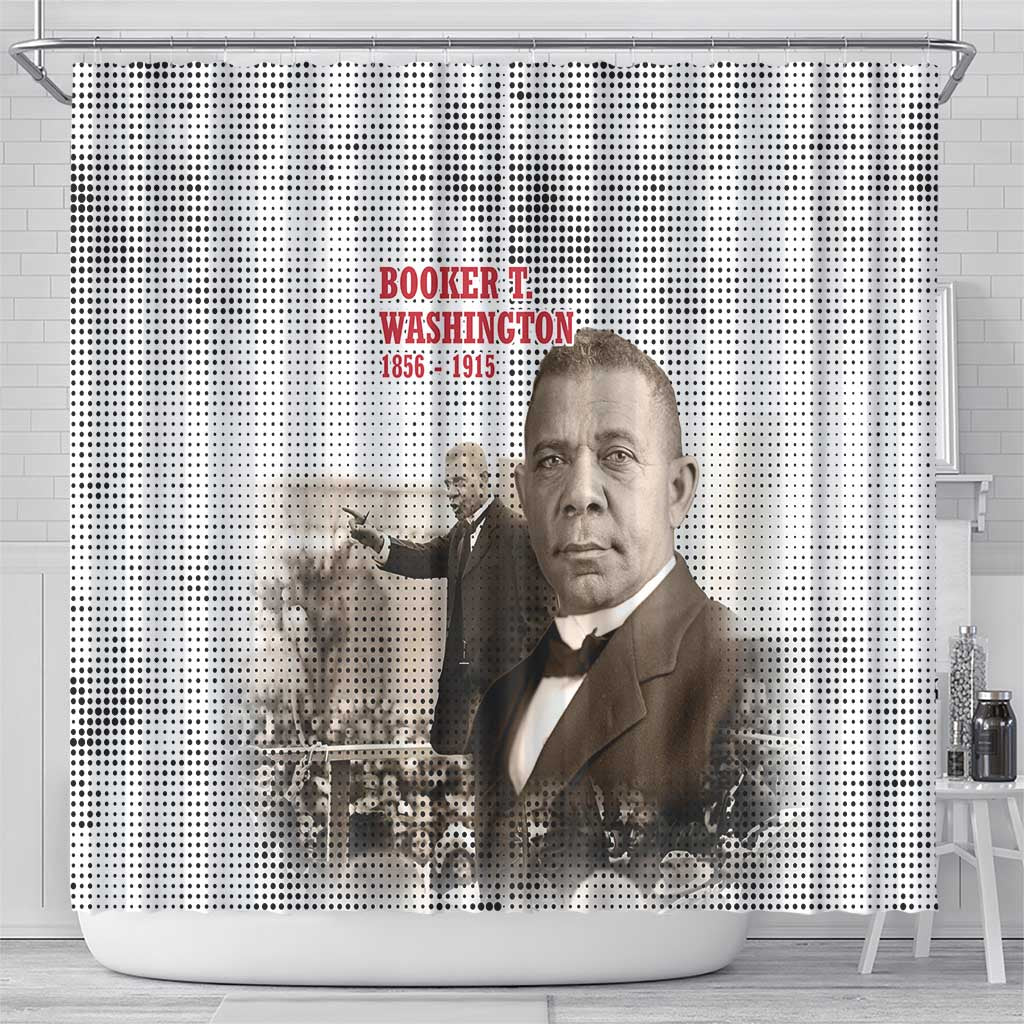 Booker T. Washington Shower Curtain Halftone Portrait Design Tilling a Field Quote Historical Civil Rights Tribute - African Pride