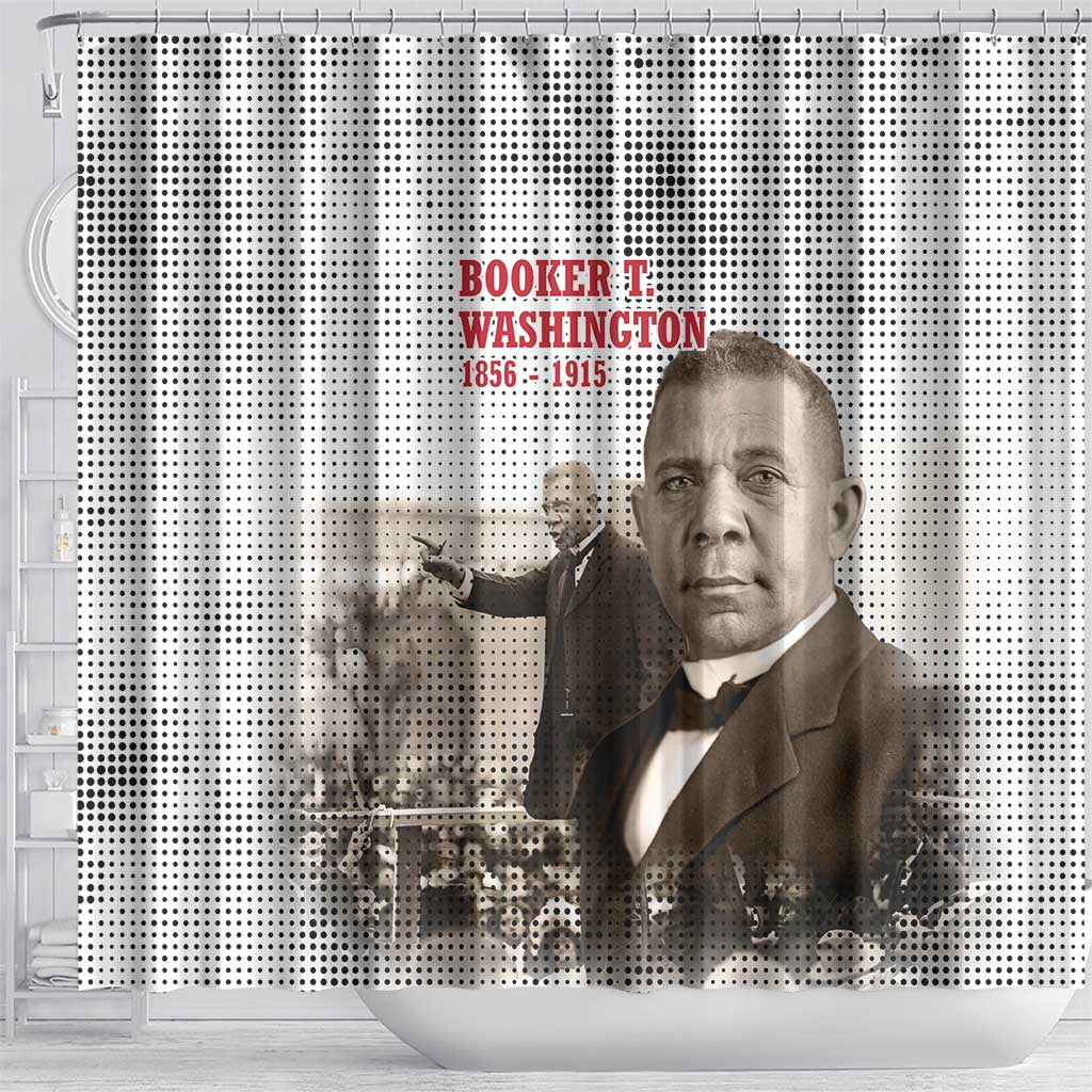 Booker T. Washington Shower Curtain Halftone Portrait Design Tilling a Field Quote Historical Civil Rights Tribute - African Pride