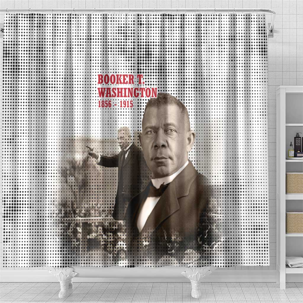 Booker T. Washington Shower Curtain Halftone Portrait Design Tilling a Field Quote Historical Civil Rights Tribute - African Pride