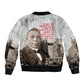 Booker T. Washington Sleeve Zip Bomber Jacket Halftone Portrait Design Tilling a Field Quote Historical Civil Rights Tribute - African Pride